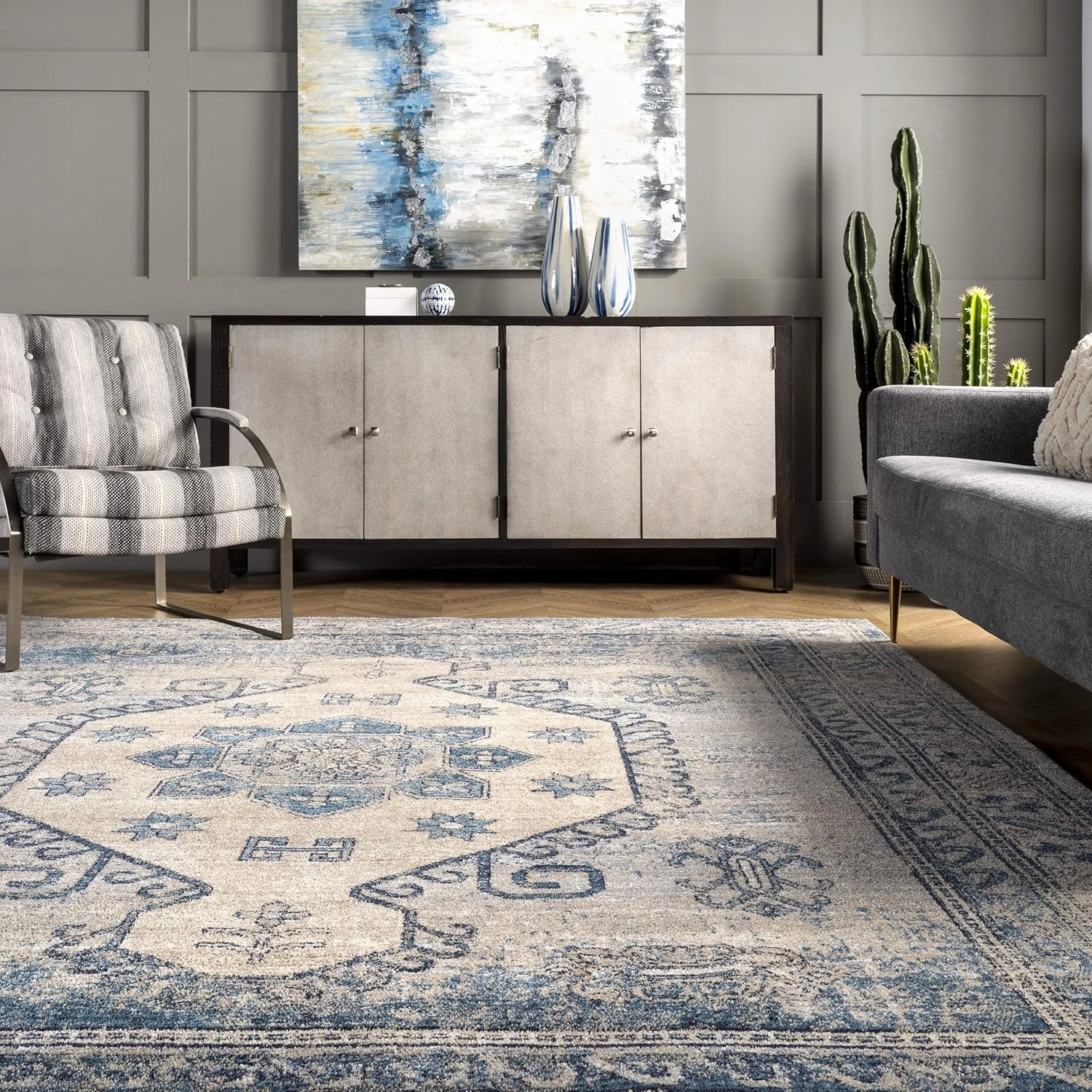 nuLOOM Alexis Vintage Distressed Medallion Area Rug, 4x6, Blue