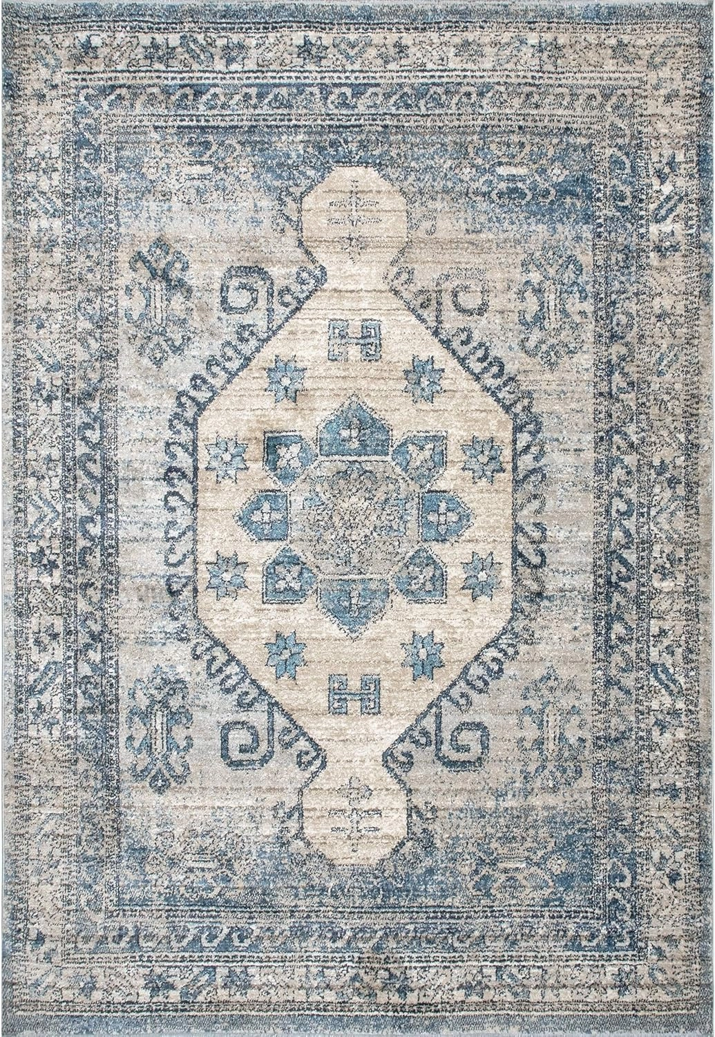 nuLOOM Alexis Vintage Distressed Medallion Area Rug, 4x6, Blue