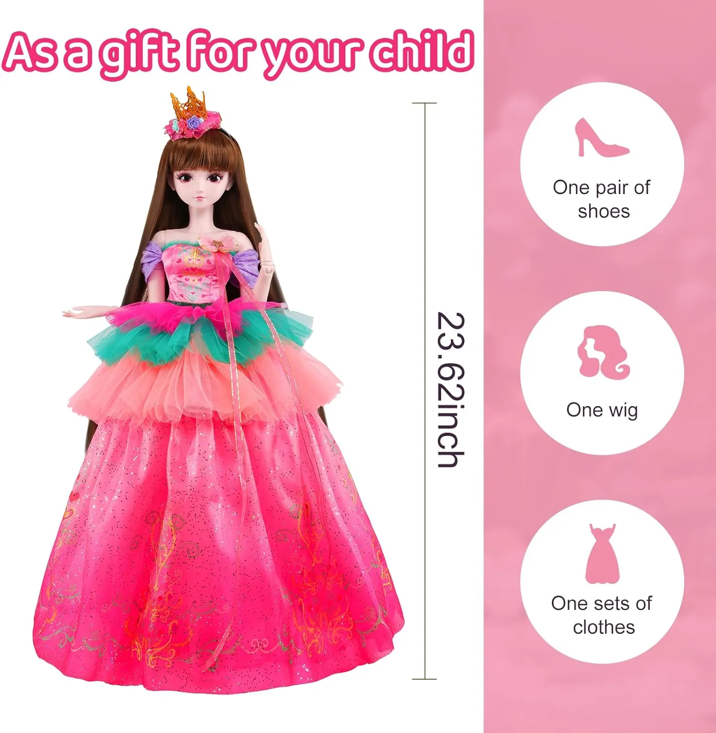 Official BDJ Fashion Doll Cartoon Figures with Height 18” &19 Movable Rotatable Joints Glamorous Outfits, Fabulous Accessories – Great Gift for Kids Ages 3 