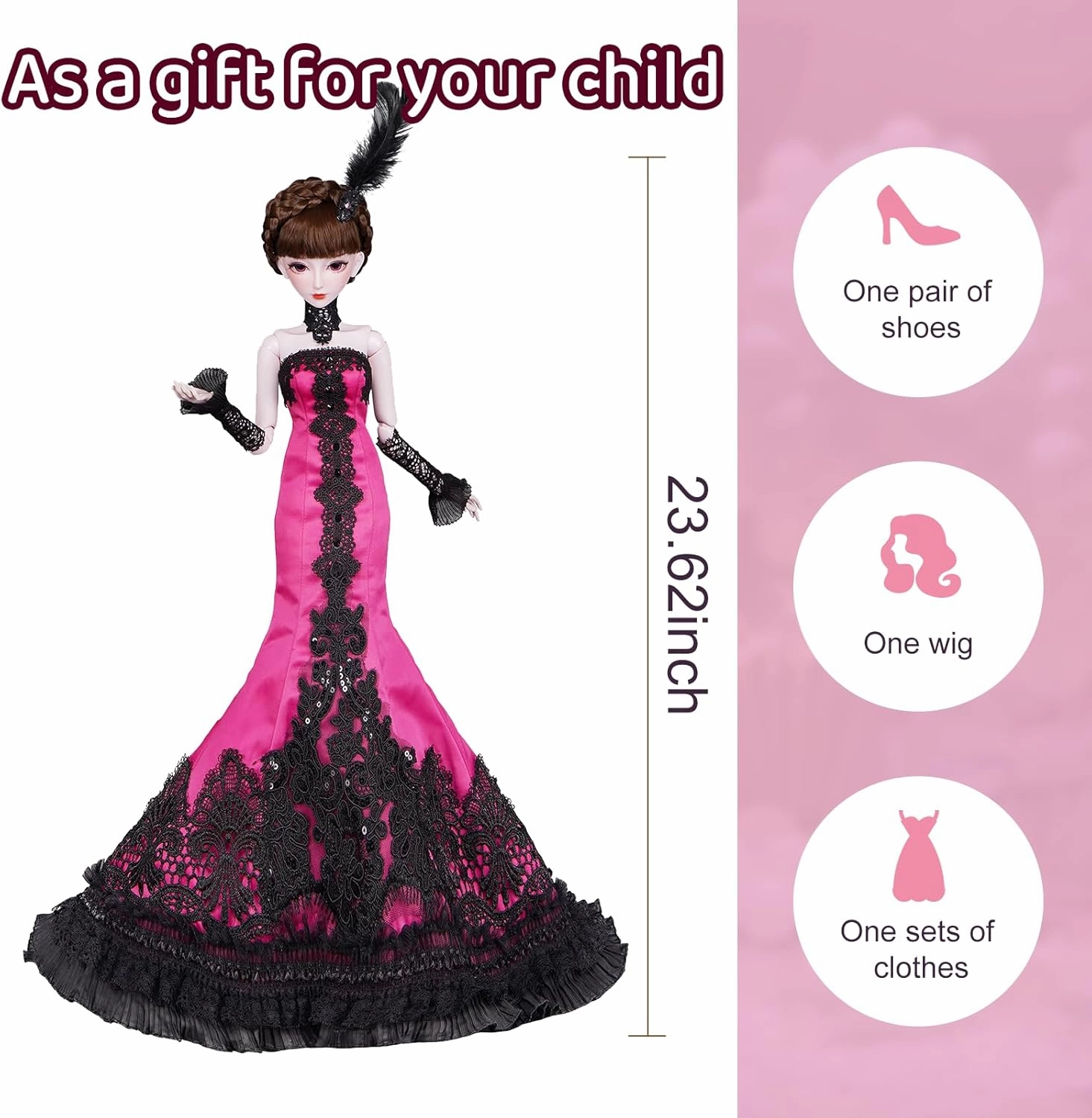 Official BDJ Fashion Doll Cartoon Figures with Height 18” &19 Movable Rotatable Joints Glamorous Outfits, Fabulous Accessories – Great Gift for Kids Ages 3 