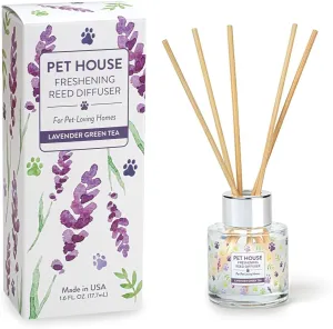 One Fur All Pet House Reed Diffuser - Long Lasting Pet Odor Oil Set - Non-Toxic Eco-Friendly Sticks - Air Freshening Scented for Home (Lavender Green Tea)