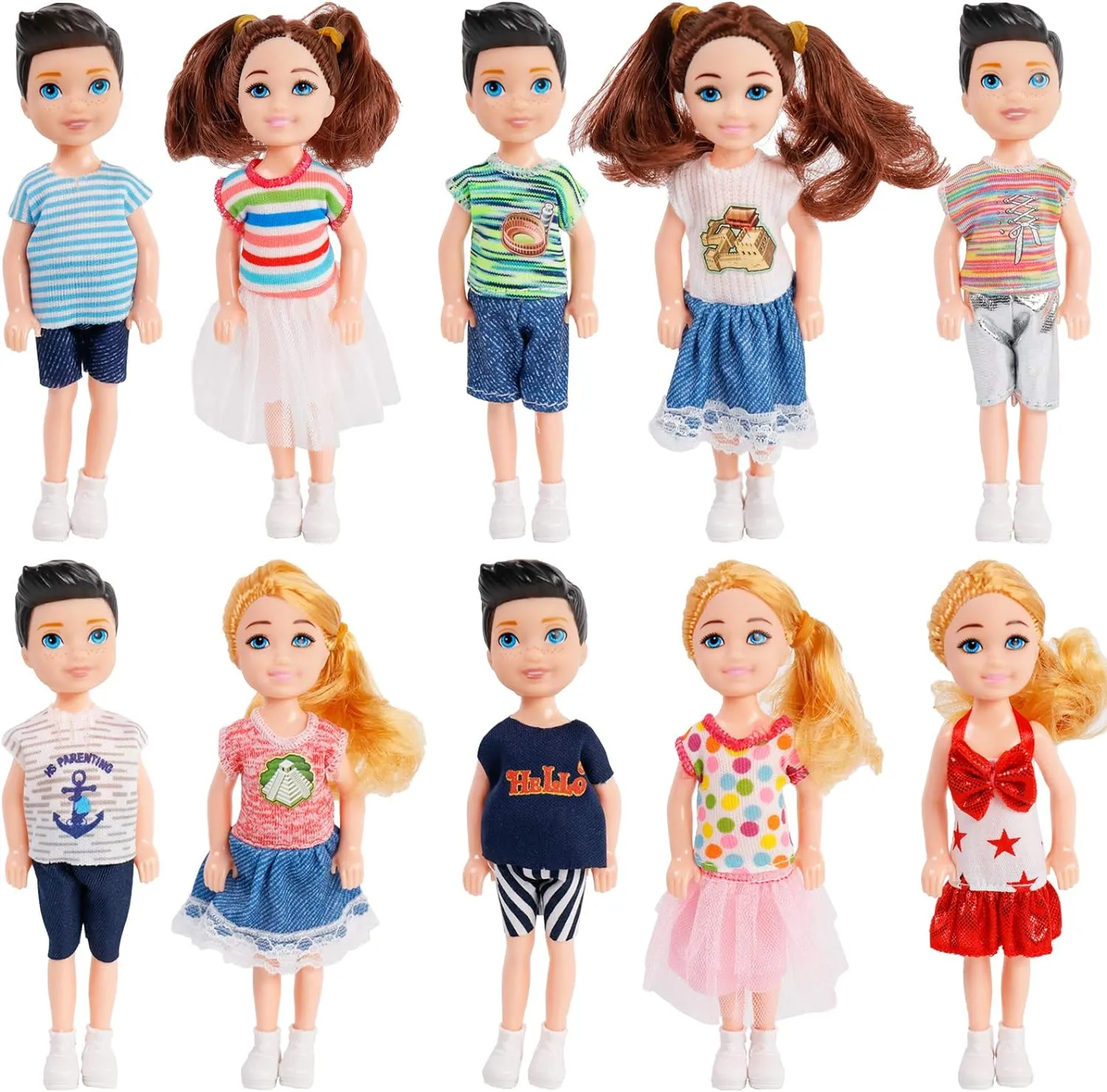 ONEST 10 Sets 5 Inch Mini Dolls with Doll Clothes Party Grown Outfits Doll Accessories for Kids