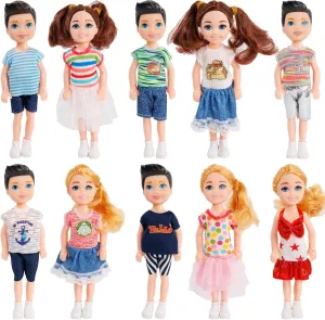 ONEST 10 Sets 5 Inch Mini Dolls with Doll Clothes Party Grown Outfits Doll Accessories for Kids