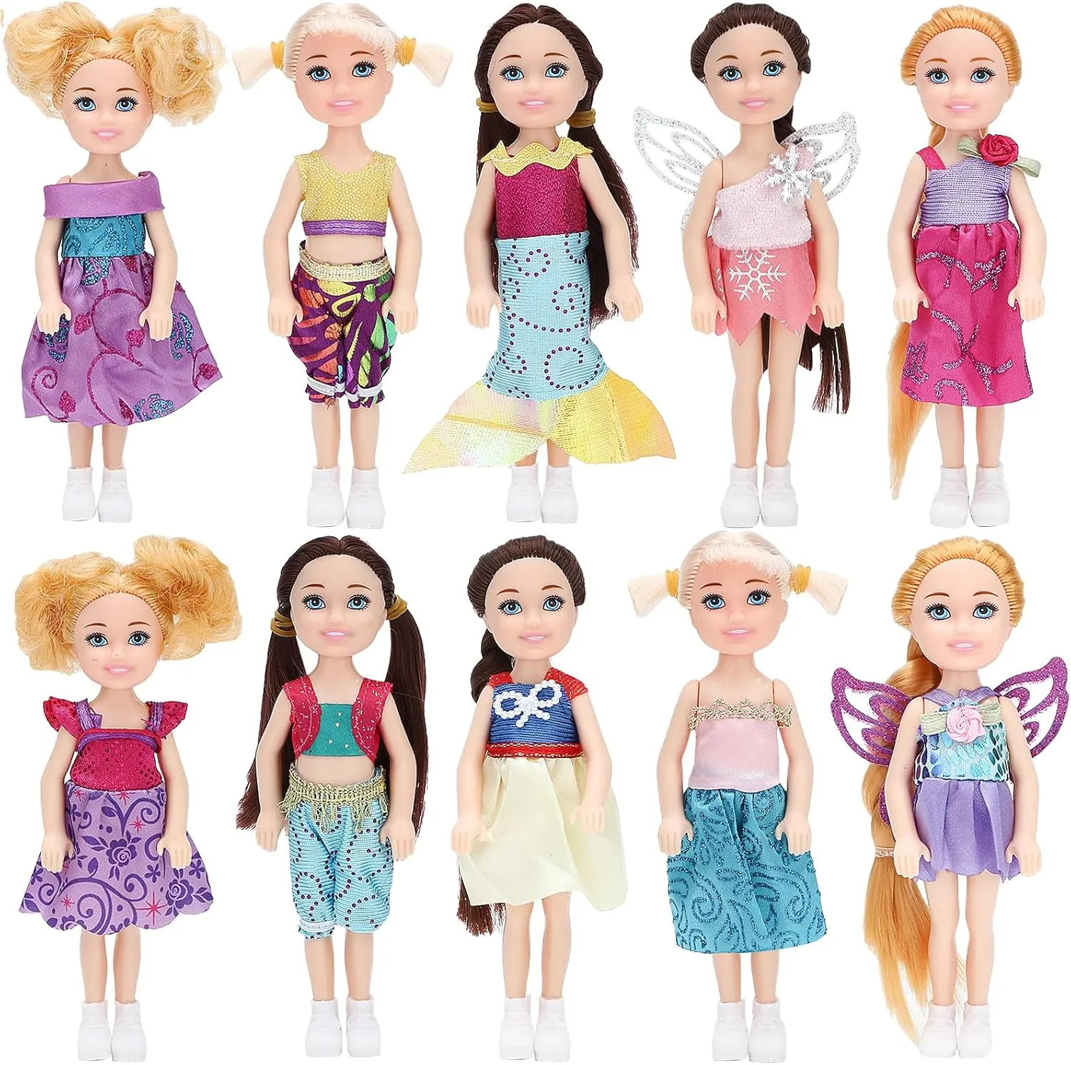 ONEST 10 Sets 5 Inch Mini Dolls with Doll Clothes Party Grown Outfits Doll Accessories for Kids