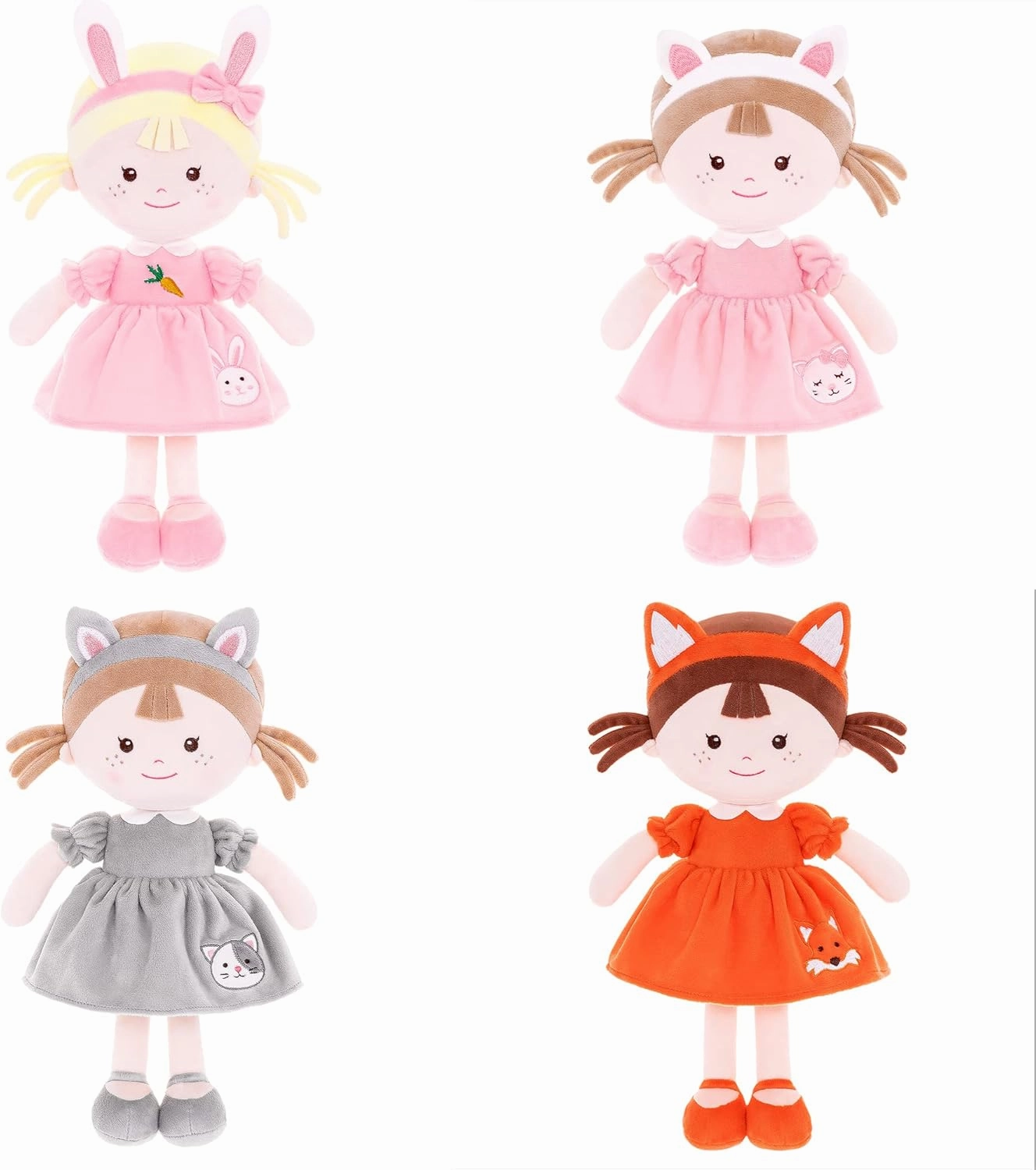 Onetoo First Baby Doll Plush Rag Dolls Sleeping Cuddle Buddy Dolls Soft Baby Doll for Girls Wear Fox Costume Reddish Brown Dress14（Milly Series）