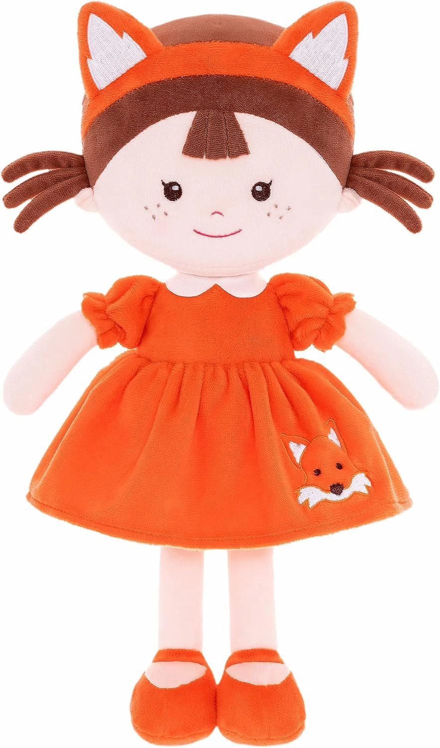 Onetoo First Baby Doll Plush Rag Dolls Sleeping Cuddle Buddy Dolls Soft Baby Doll for Girls Wear Fox Costume Reddish Brown Dress14（Milly Series）