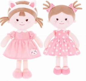 Onetoo Sleeping Cuddle Buddy Doll Soft Baby Doll Bundle-Doll Wear Kitty Costume Pink Dress and Coral Polka Dot Dress 14"（Milly Series） with First Baby Doll Plush Rag Doll