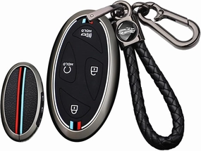 ontto 7-button Car Key Fob Holder Fit for Hyundai 2023 2024 Key Remote,Metal and Silicone Key Bag Full Protection Key Skin Fit for Hyundai Ioniq 6 Grandeur GN7 Kona Elantra Accessories Black