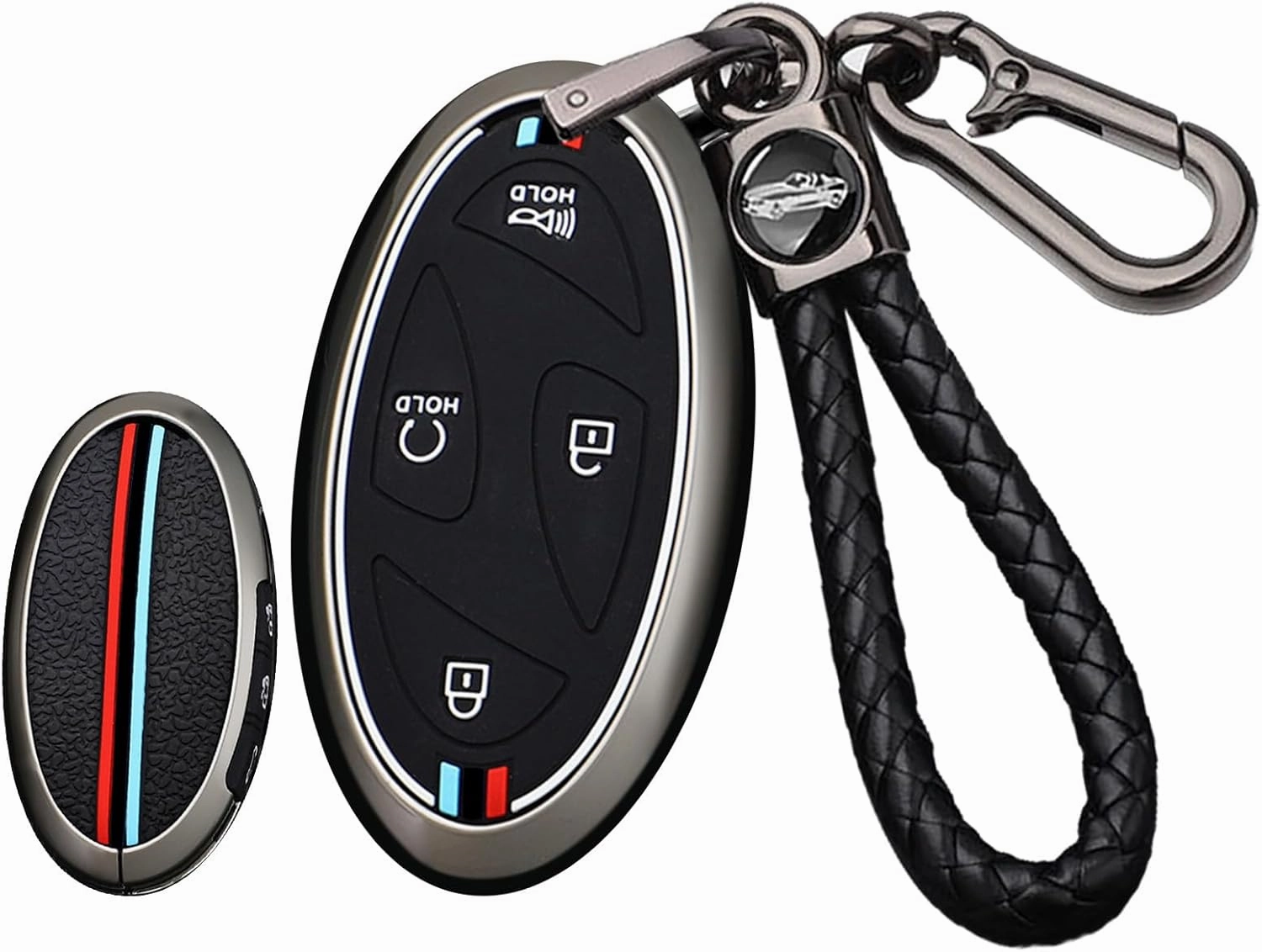 ontto 7-button Car Key Fob Holder Fit for Hyundai 2023 2024 Key Remote,Metal and Silicone Key Bag Full Protection Key Skin Fit for Hyundai Ioniq 6 Grandeur GN7 Kona Elantra Accessories Black