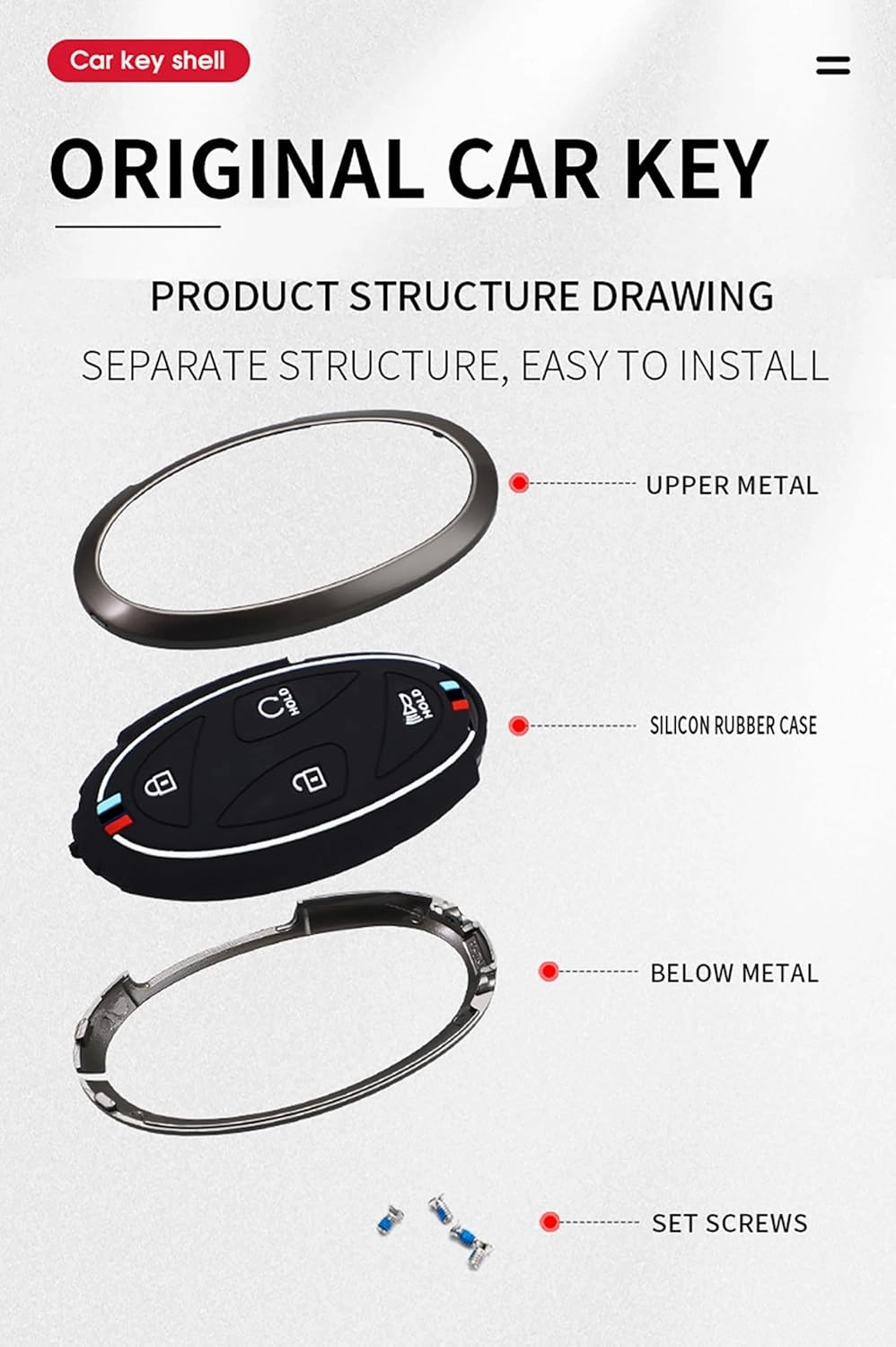 ontto 7-button Car Key Fob Holder Fit for Hyundai 2023 2024 Key Remote,Metal and Silicone Key Bag Full Protection Key Skin Fit for Hyundai Ioniq 6 Grandeur GN7 Kona Elantra Accessories Black