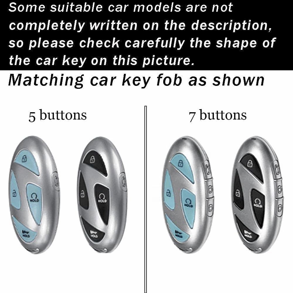 ontto 7-button Car Key Fob Holder Fit for Hyundai 2023 2024 Key Remote,Metal and Silicone Key Bag Full Protection Key Skin Fit for Hyundai Ioniq 6 Grandeur GN7 Kona Elantra Accessories Black
