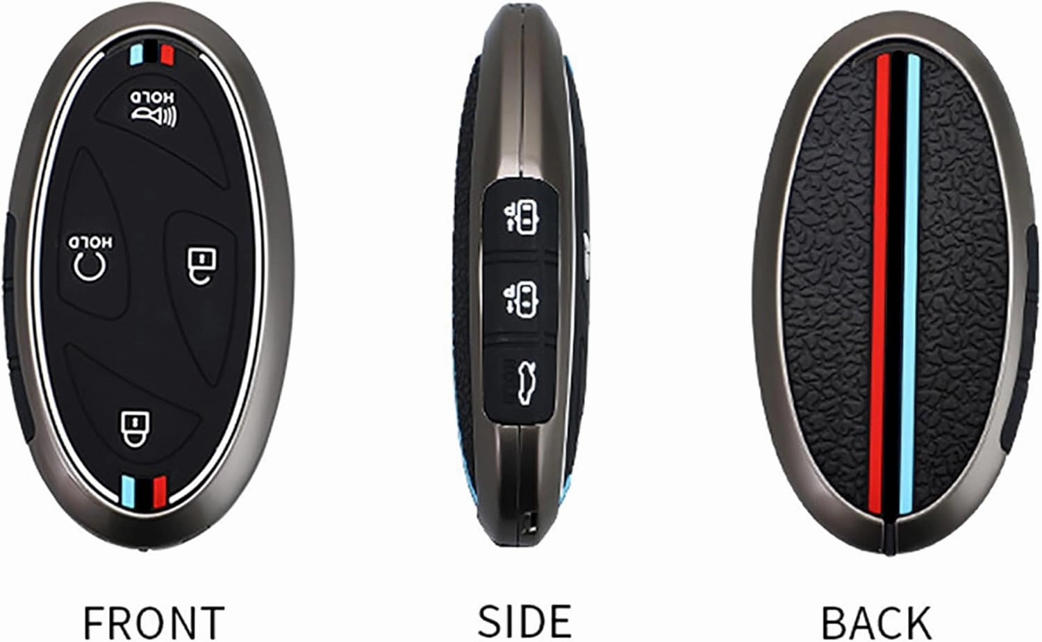 ontto 7-button Car Key Fob Holder Fit for Hyundai 2023 2024 Key Remote,Metal and Silicone Key Bag Full Protection Key Skin Fit for Hyundai Ioniq 6 Grandeur GN7 Kona Elantra Accessories Black