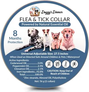 Organic Flea and Tick Collar for Dogs and Cats-2 Pack-Each Lasts 8-Months Using Natural Plant-Based Oils - Waterproof-Safe for Pets, People and The Environment - One Size Fits All.