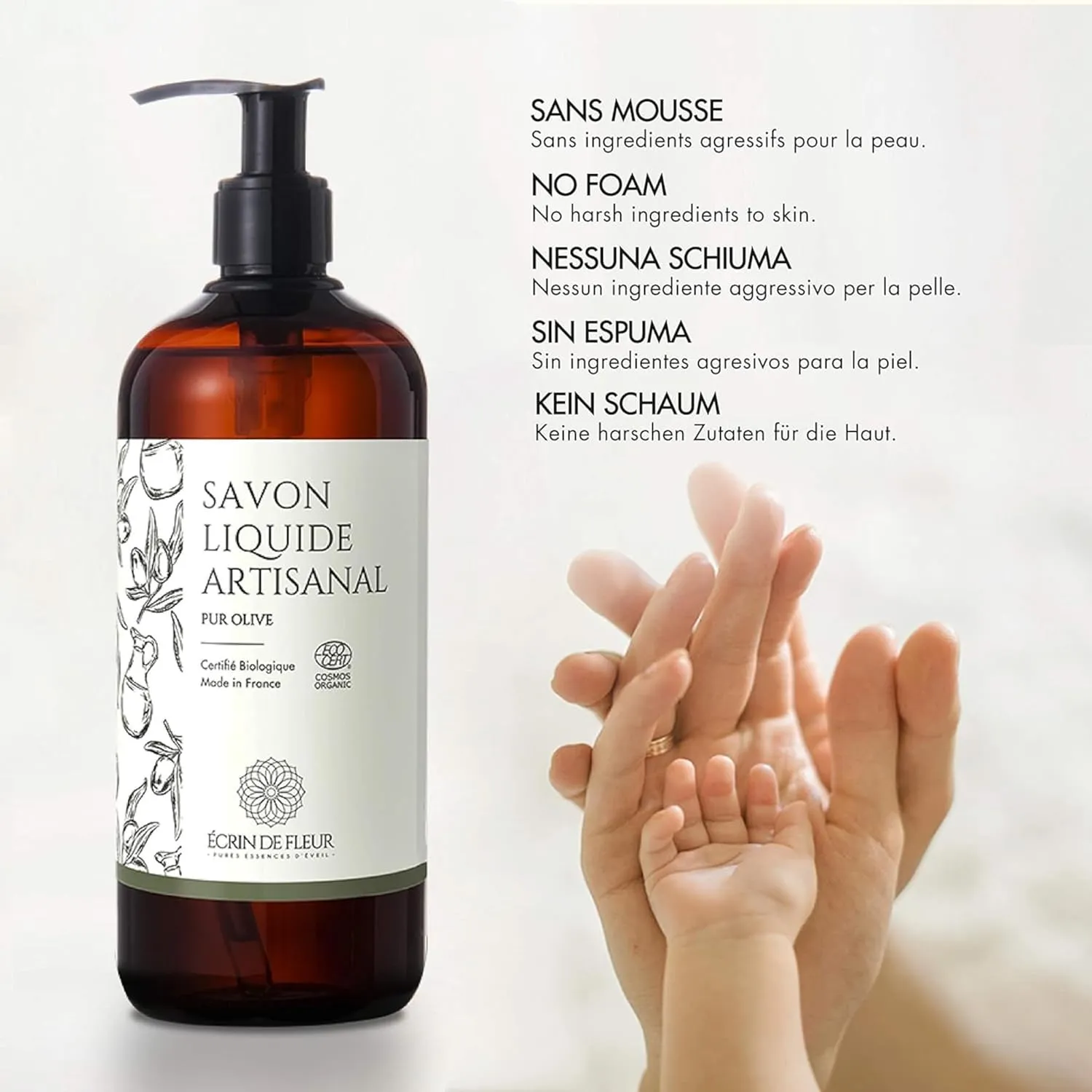 Organic Pure Olive Liquid Soap, Artisan Crafted in South France, Cold Processed, 8.45 fl. oz.