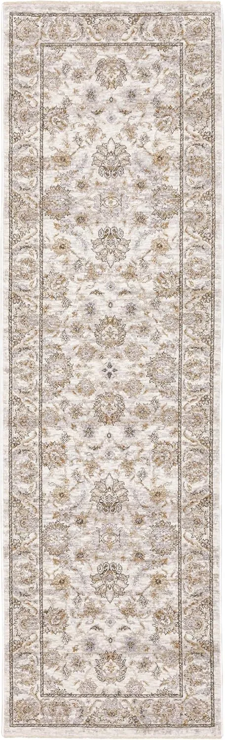 Oriental Weavers Maharaja Area Rug - 070W1-2'3" x 7'6" - in Ivory/Grey - Vintage Inspired, Stain Resistant, Family and Pet Friendly, Entryway, Hallway Runner Rug
