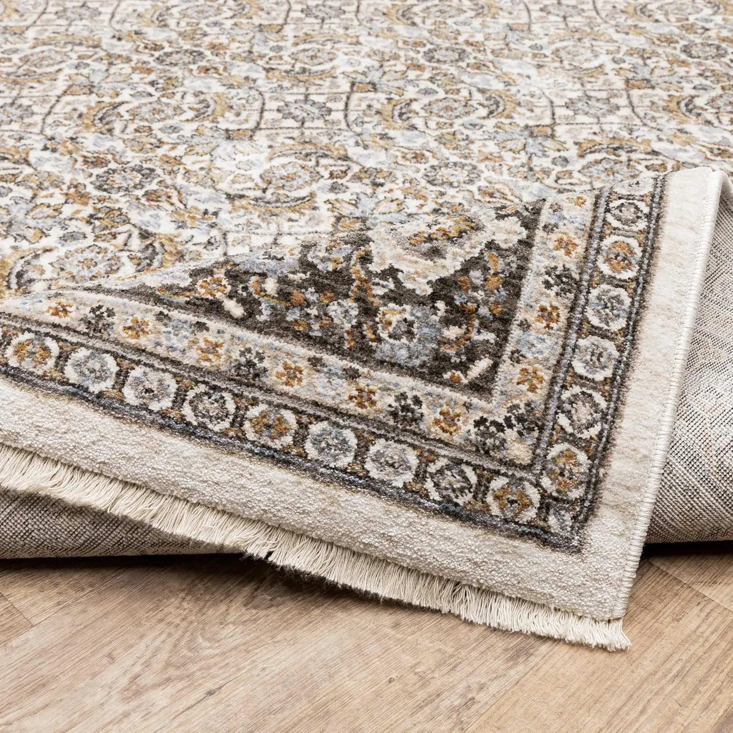 Oriental Weavers Maharaja Area Rug - 2061N - 2'3" x 7'6" - in Ivory/Grey - Vintage Inspired, Stain Resistant, Family and Pet Friendly, Entryway, Hallway Runner Rug