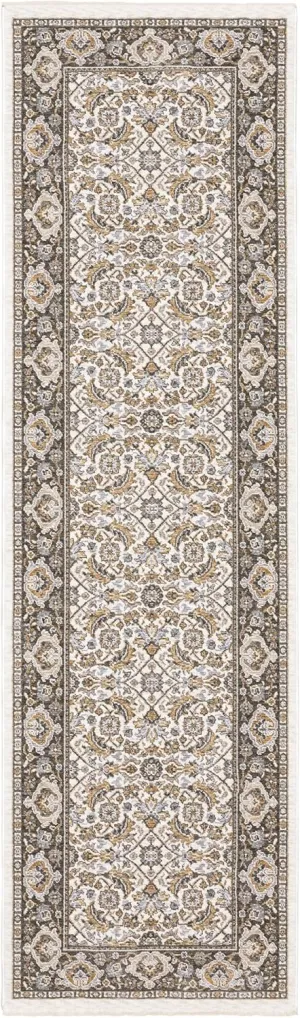 Oriental Weavers Maharaja Area Rug - 2061N - 2'3" x 7'6" - in Ivory/Grey - Vintage Inspired, Stain Resistant, Family and Pet Friendly, Entryway, Hallway Runner Rug