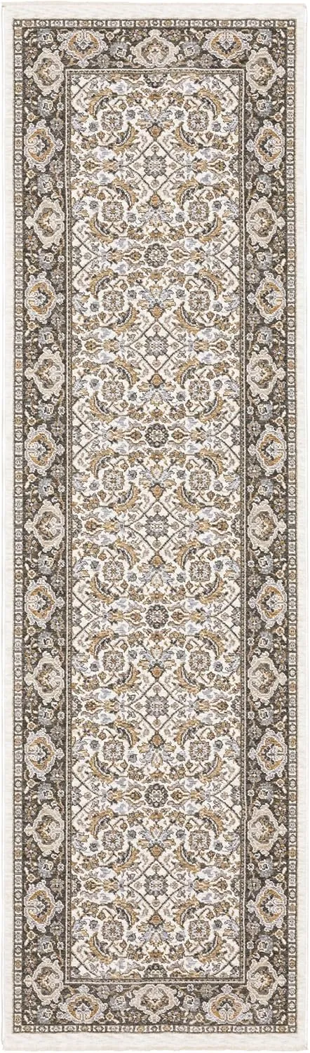 Oriental Weavers Maharaja Area Rug - 2061N - 2'3" x 7'6" - in Ivory/Grey - Vintage Inspired, Stain Resistant, Family and Pet Friendly, Entryway, Hallway Runner Rug