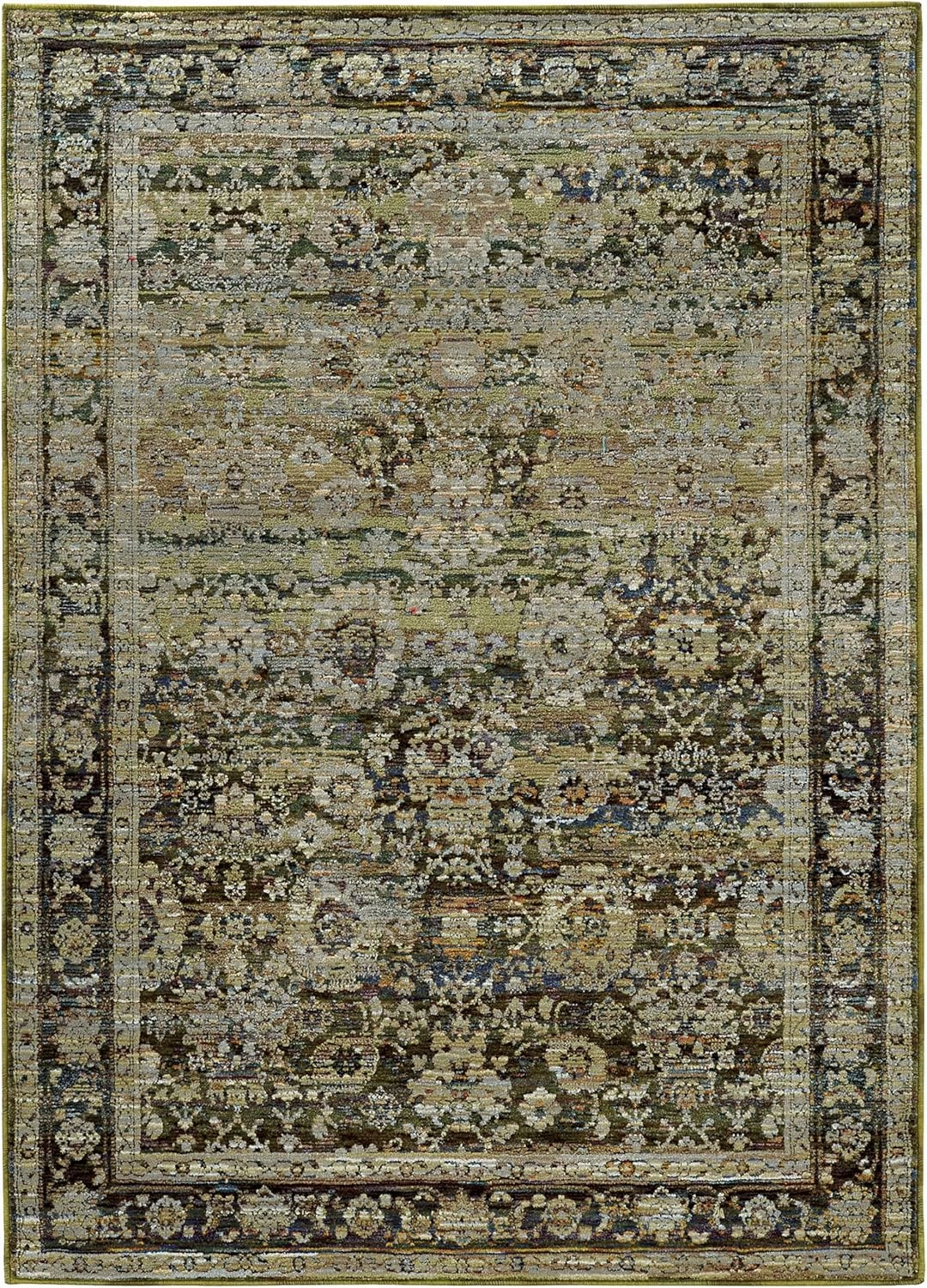 Oriental Weavers Andorra Area Rug - 7125C - 3'3" x 5'2" - in Green/Brown - Vintage Inspired, Stain Resistant, Family and Pet Friendly, Entrway, Bedroom Rug