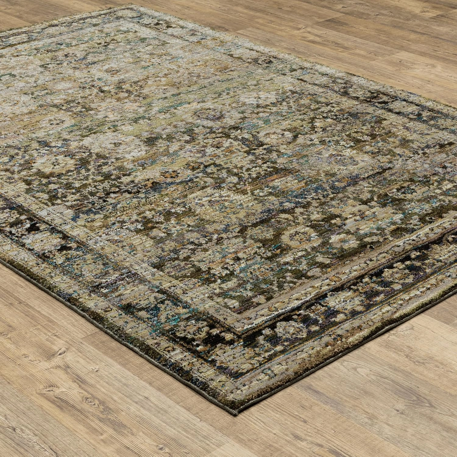 Oriental Weavers Andorra Area Rug - 7125C - 3'3" x 5'2" - in Green/Brown - Vintage Inspired, Stain Resistant, Family and Pet Friendly, Entrway, Bedroom Rug