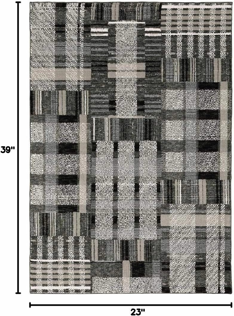 Oriental Weavers Atlas Area Rug - 752C0-1'10" x 3'2" - in Black/Grey - Modern Style, Stain Resistant, Family and Pet Friendly, Entryway, Bathroom Accent Rug