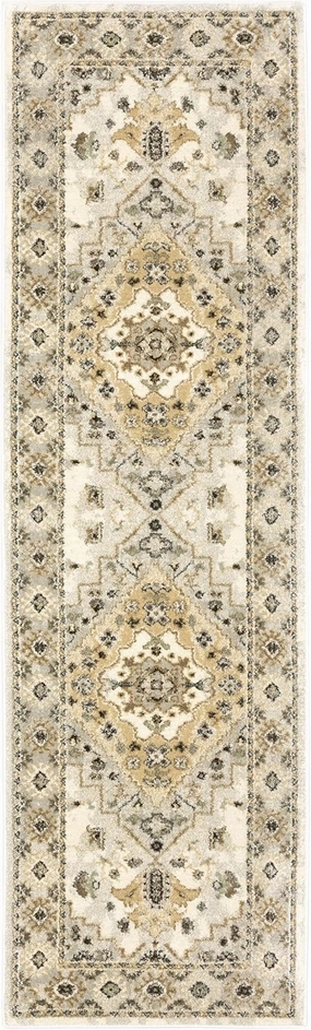 Oriental Weavers Florence Area Rug - 4332X - 2'3" x 7'6" - in Beige/Grey - Vintage Inspired, Stain Resistant, Family and Pet Friendly, Entryway, Hallway Runner Rug
