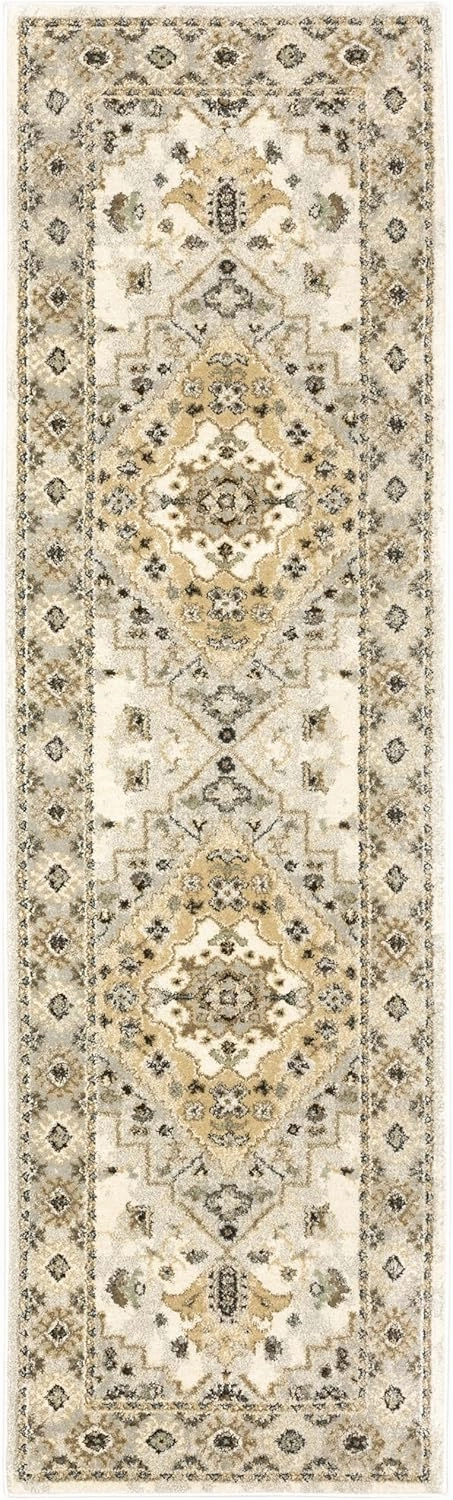Oriental Weavers Florence Area Rug - 4332X - 2'3" x 7'6" - in Beige/Grey - Vintage Inspired, Stain Resistant, Family and Pet Friendly, Entryway, Hallway Runner Rug