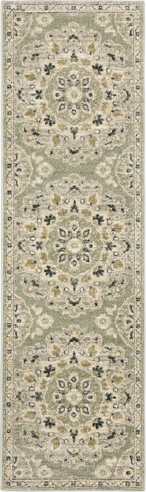 Oriental Weavers Florence Area Rug - 4334E - 2'3" x 7'6" - in Sage/Ivory - Vintage Inspired, Stain Resistant, Family and Pet Friendly, Entryway, Hallway Runner Rug