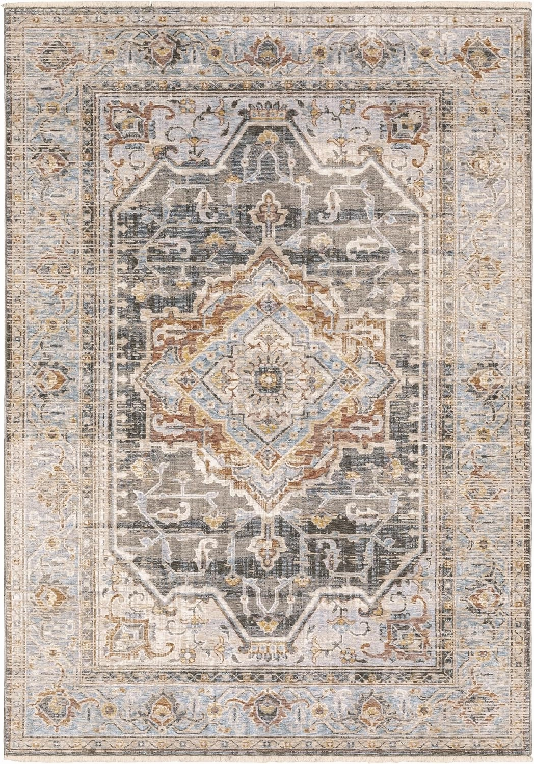 Oriental Weavers Maharaja Area Rug - 1803X - 2' x 3' - in Grey/Blue - Vintage Inspired, Stain Resistant, Family and Pet Friendly, Entryway, Bathroom Accent Rug