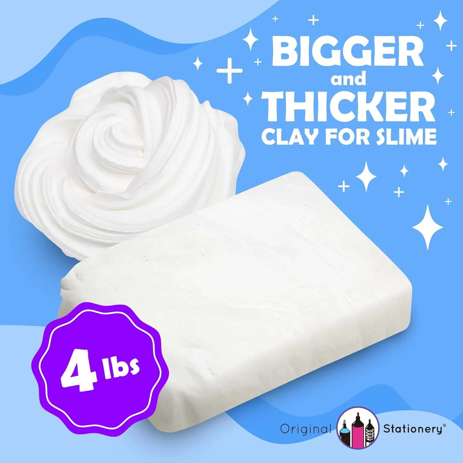 Original Stationery Soft Clay for Slime, XL White Modeling Clay for Art Crafts & Slime Fun, Add to Glue & Shaving Foam to Make Butter Slimes, 4lbs/1800 Grams