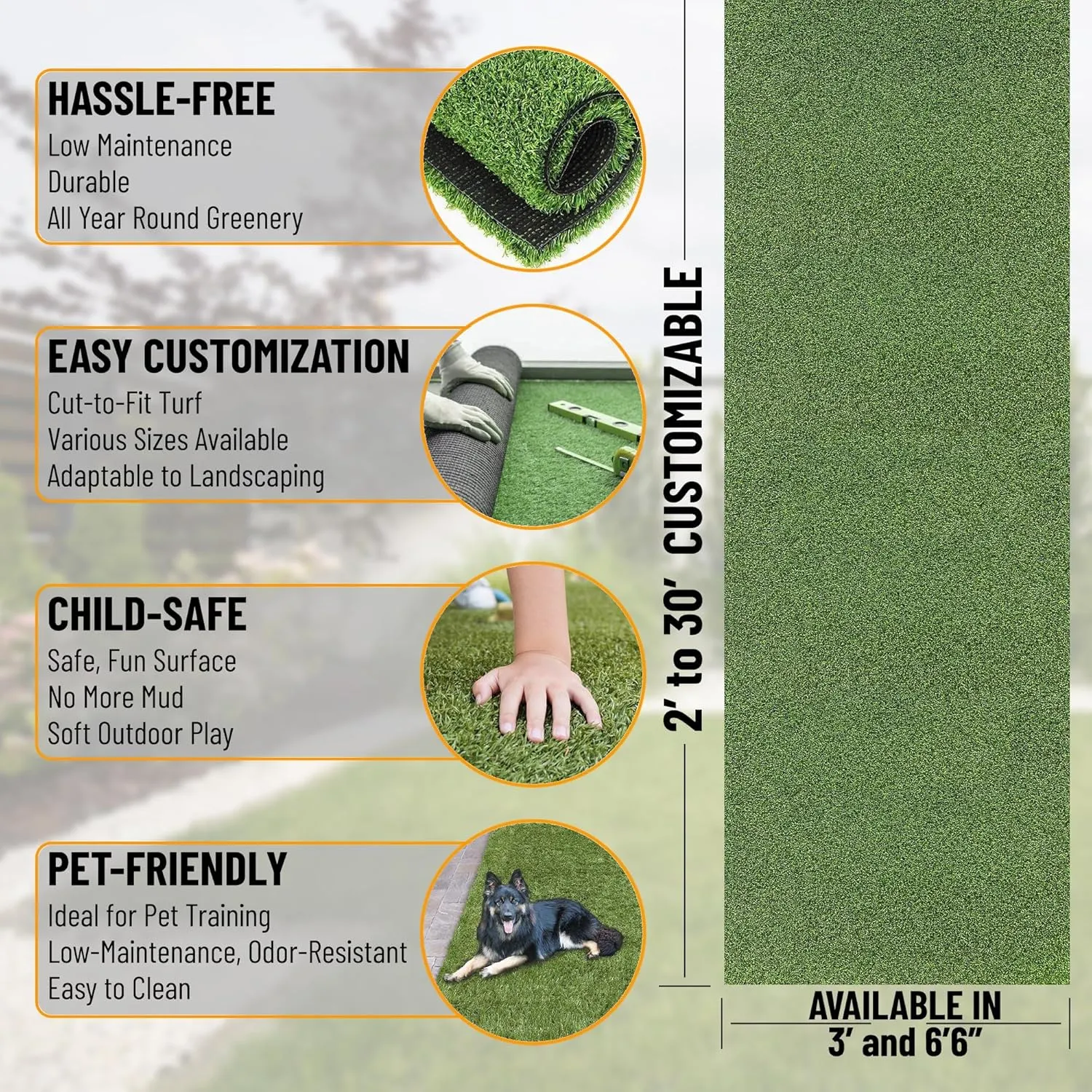 Ottomanson Artificial Turf Golf Hitting Mat 3' x 30' Indoor/Outdoor Waterproof Synthetic Fake Grass for Putting Practice Baseball Football Sports Gym Backyard, Custom Size 2' up to 30'