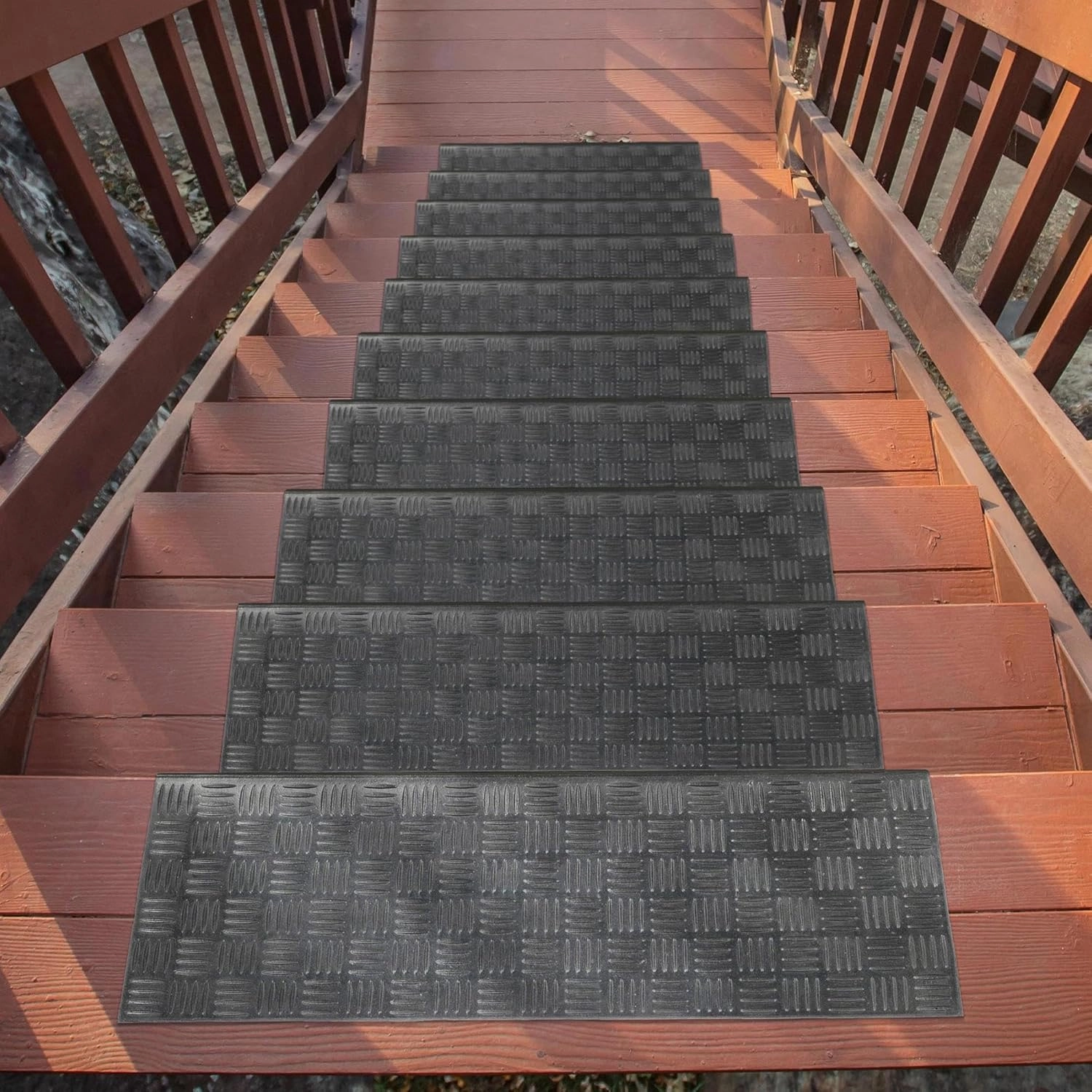 Ottomanson DirtOff Collection Checkers Grid Design Rubber Stair Treads, 5 Pack, 10" X 25.5", Black