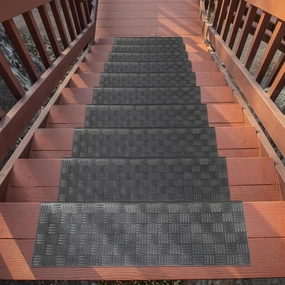 Ottomanson DirtOff Collection Checkers Grid Design Rubber Stair Treads, 5 Pack, 10" X 25.5", Black