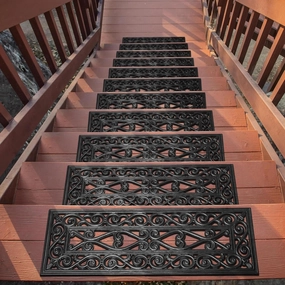 Ottomanson Easy Clean, Waterproof, Low Profile Non-Slip Indoor/Outdoor Rubber Stair Treads, 10" x 30" (5 Pack), Black/Bronze