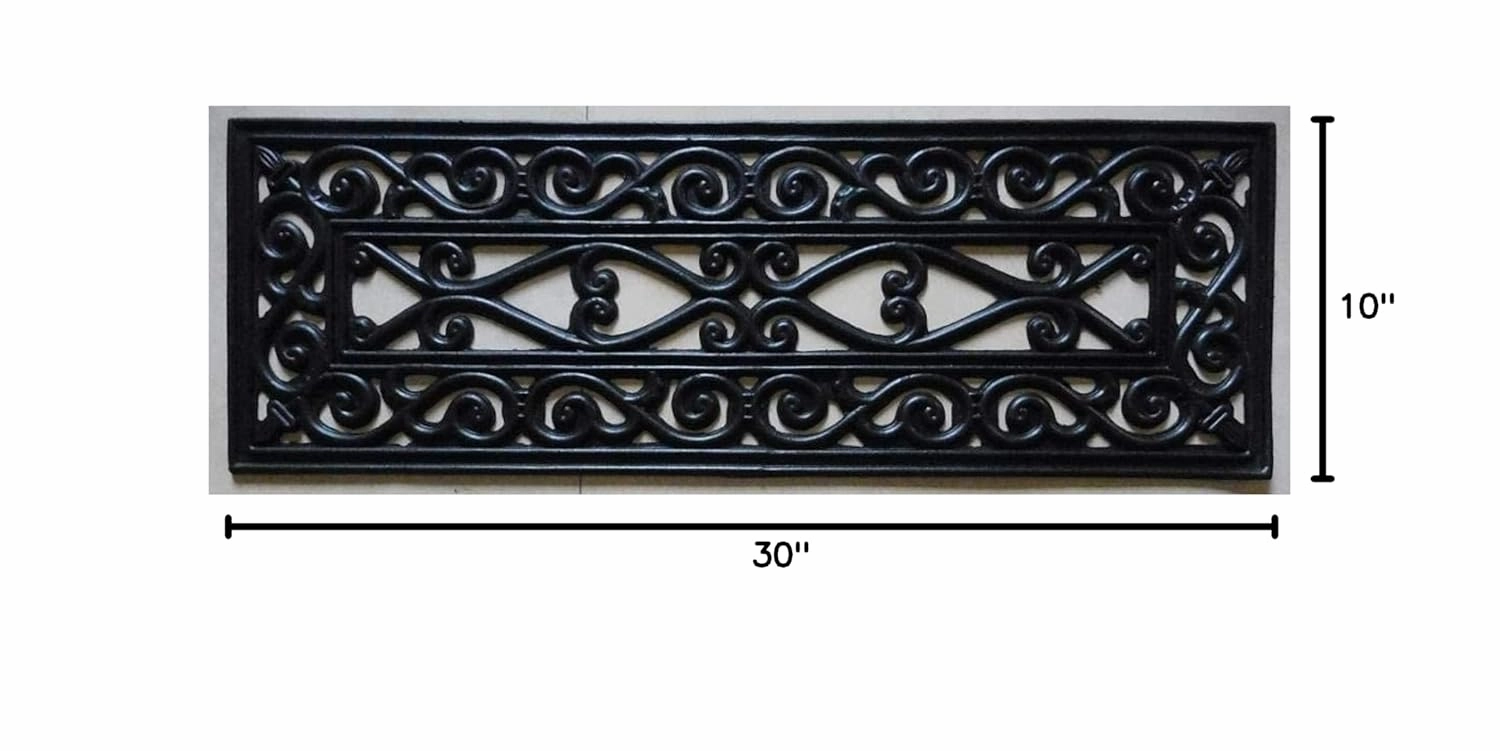 Ottomanson Easy Clean, Waterproof, Low Profile Non-Slip Indoor/Outdoor Rubber Stair Treads, 10" x 30" (5 Pack), Black/Bronze