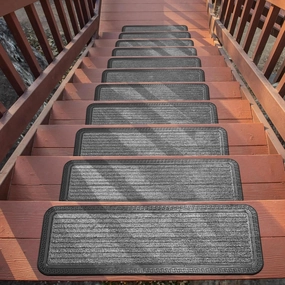 Ottomanson Easy Clean, Waterproof, Low Profile Non-Slip Indoor/Outdoor Rubber Stair Treads, 10" x 30" (5 Pack), Black/Gold