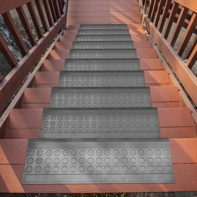 Ottomanson Indoor/Outdoor Hose-Wash Coin Design Non-Slip Rubber 10" x 30" Modern Stair Treads for Stairs, Garage, Patio, 5 Pack, Black Coin
