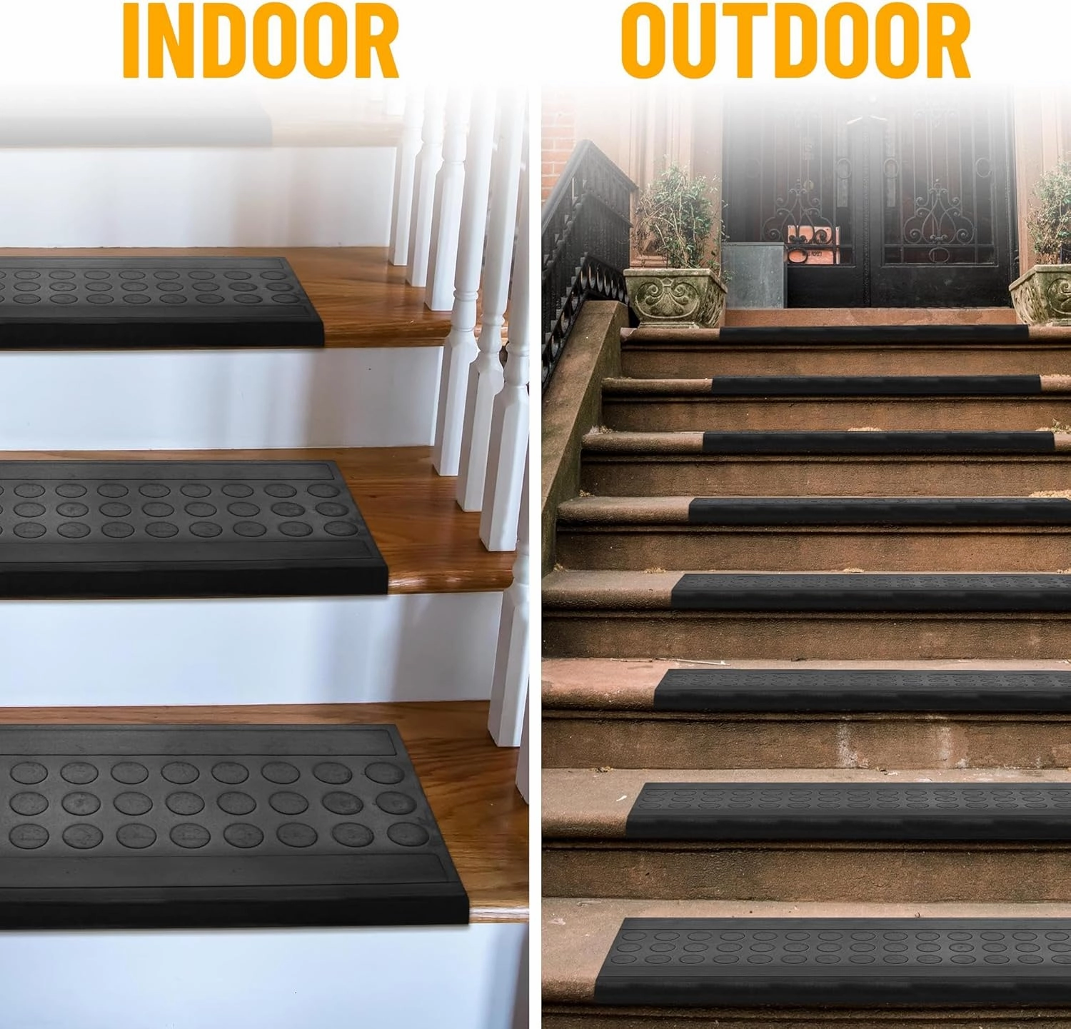 Ottomanson Indoor/Outdoor Hose-Wash Coin Design Non-Slip Rubber 10" x 30" Modern Stair Treads for Stairs, Garage, Patio, 5 Pack, Black Coin