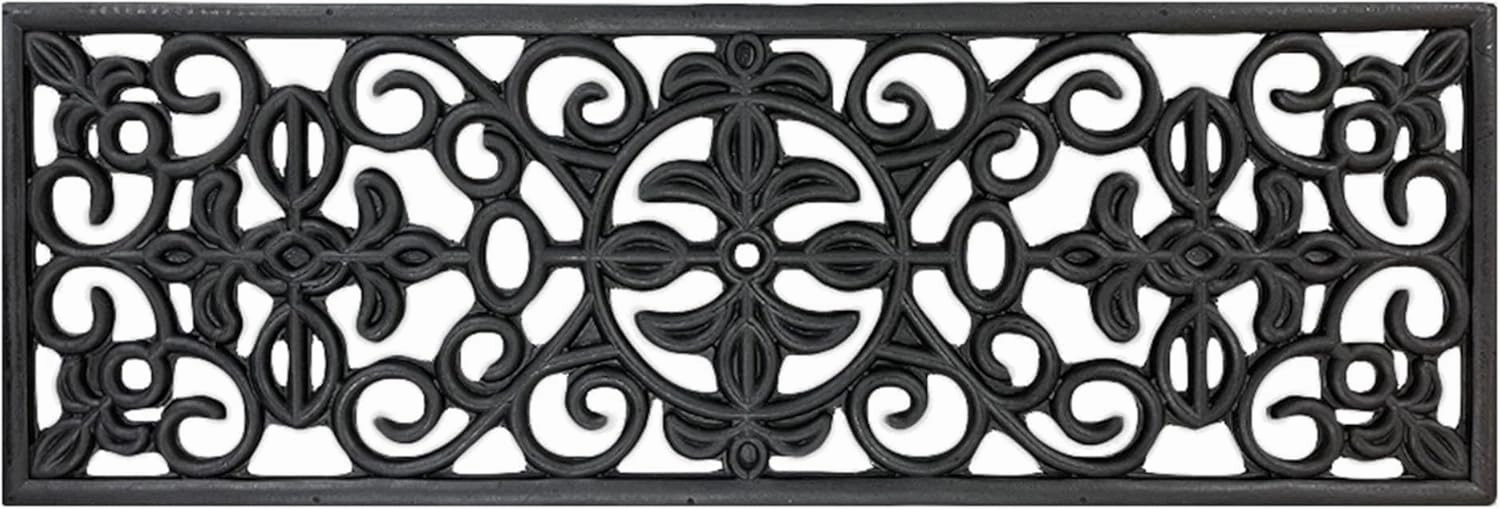 Ottomanson Indoor/Outdoor Hose-Wash Iron Wrought Design Non-Slip Rubber 10" x 30" Modern Stair Treads for Stairs, Garage, Patio, 5 Pack, Black Floral