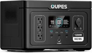 OUPES Exodus 1200 Portable Power Station 1200W (Surge 3600W), 992Wh LiFePO4 Solar Generator with Smart App Control, UPS, 140W USB-C, for Outdoor & Emergency Backup