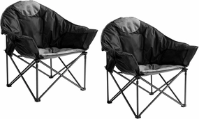 Oversized Camping Chair 2 PCS Padded Moon Saucer Chair with Cup Holder & Carry Bag, Heavy Duty 500lbs Capacity Folding Outdoor Lounge Chair for Lawn, Patio, Sports - Black & Gray