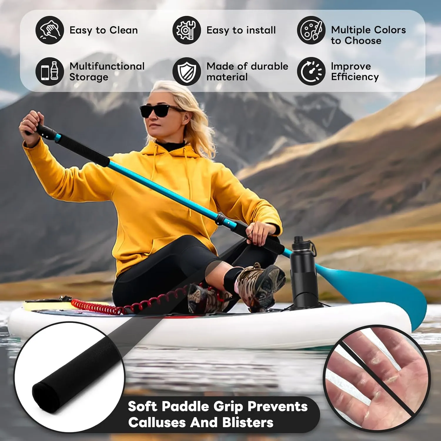 Paddle Board and Kayak Cup Holder, Paddle Grips, Paddle Board and Kayak Accessories Kit (Black)