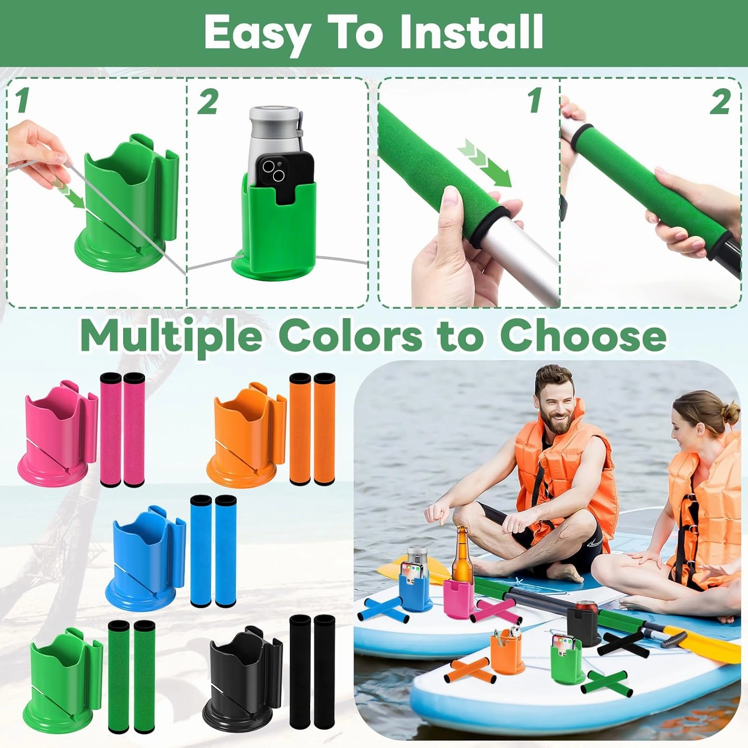 Paddle Board and Kayak Cup Holder, Paddle Grips, Paddle Board and Kayak Accessories Kit (Green)