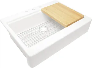 Parker Crisp White Fireclay 34" Single Bowl Quick-Fit Apron-Front Drop-In Workstation Kitchen Sink