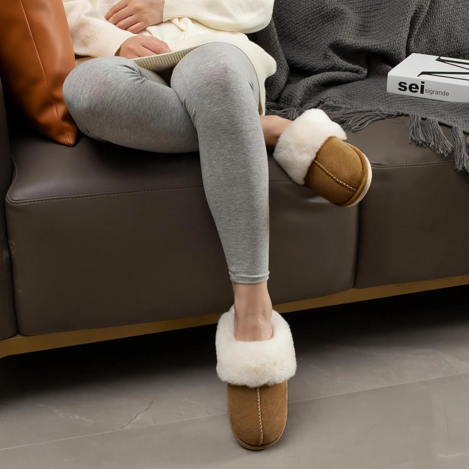 Parlovable Women Slippers with Memory Foam, Fuzzy Warm Bedroom House Shoes, Fluffy Winter Indoor Outdoor Anti-Skid Sole