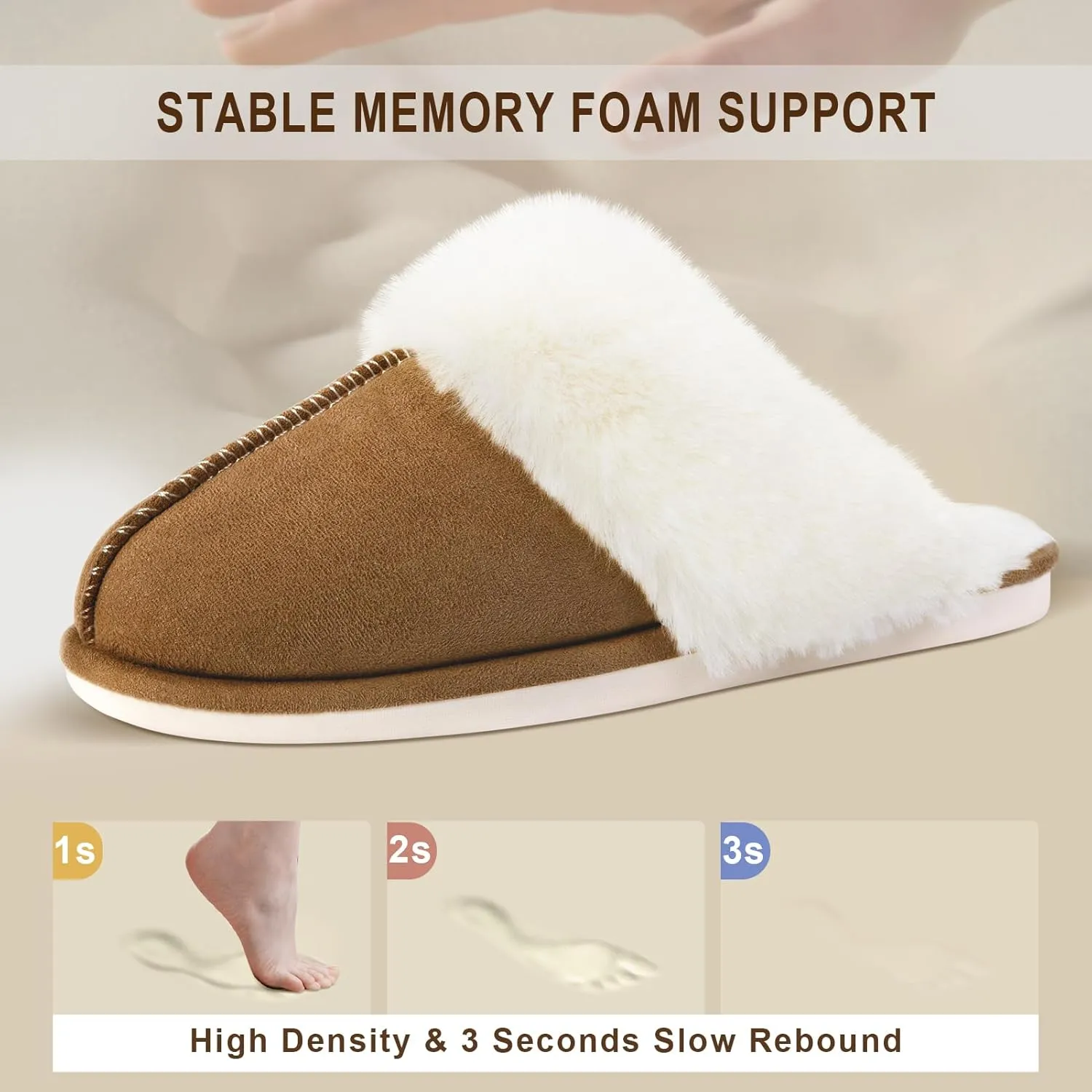 Parlovable Women Slippers with Memory Foam, Fuzzy Warm Bedroom House Shoes, Fluffy Winter Indoor Outdoor Anti-Skid Sole