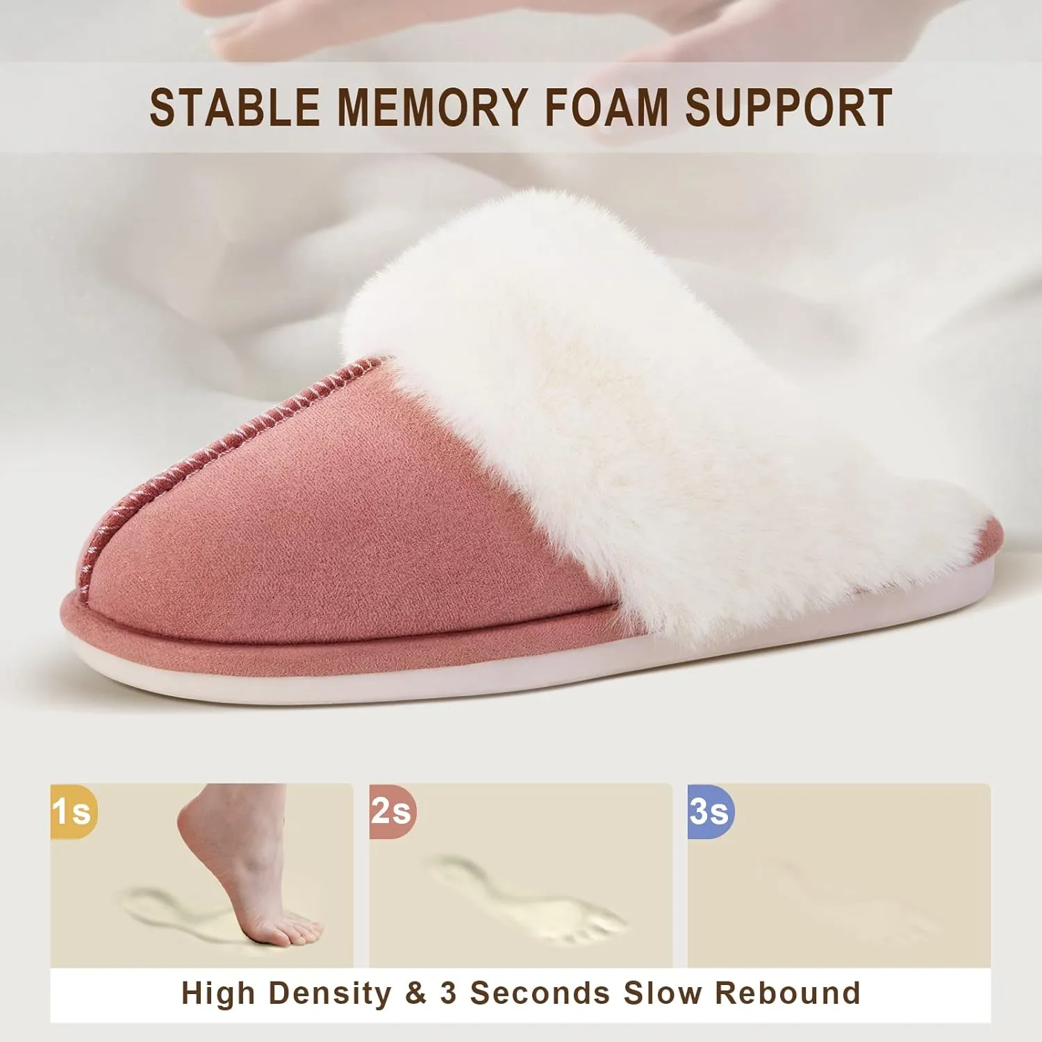 Parlovable Women Slippers with Memory Foam, Fuzzy Warm Bedroom House Shoes, Fluffy Winter Indoor Outdoor Anti-Skid Sole