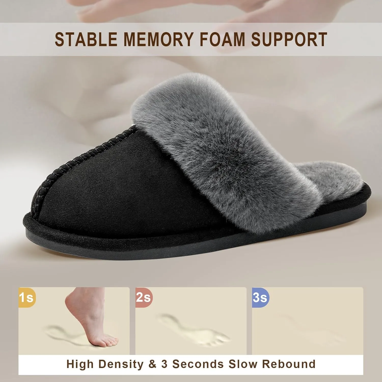 Parlovable Women Slippers with Memory Foam, Fuzzy Warm Bedroom House Shoes, Fluffy Winter Indoor Outdoor Anti-Skid Sole