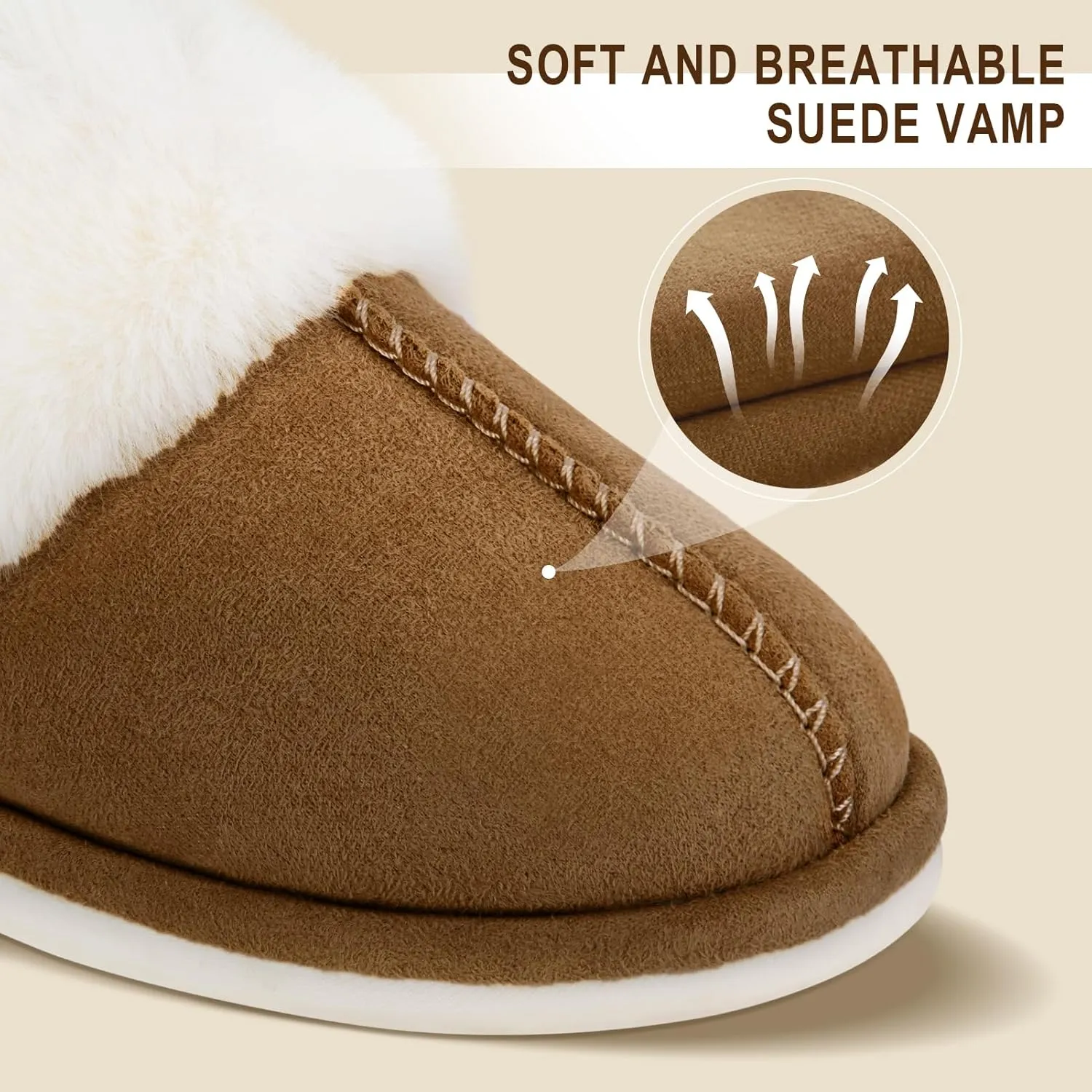 Parlovable Women Slippers with Memory Foam, Fuzzy Warm Bedroom House Shoes, Fluffy Winter Indoor Outdoor Anti-Skid Sole