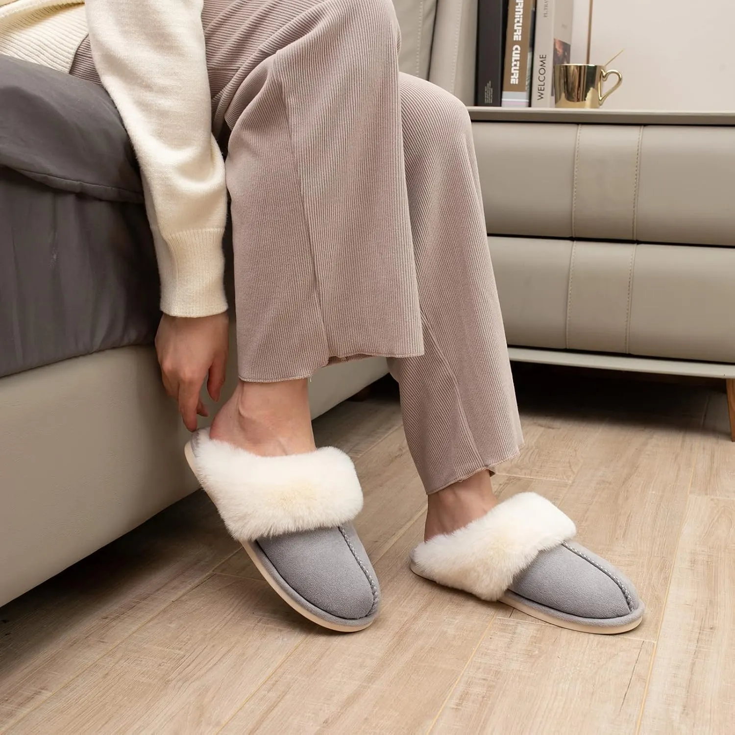 Parlovable Women Slippers with Memory Foam, Fuzzy Warm Bedroom House Shoes, Fluffy Winter Indoor Outdoor Anti-Skid Sole
